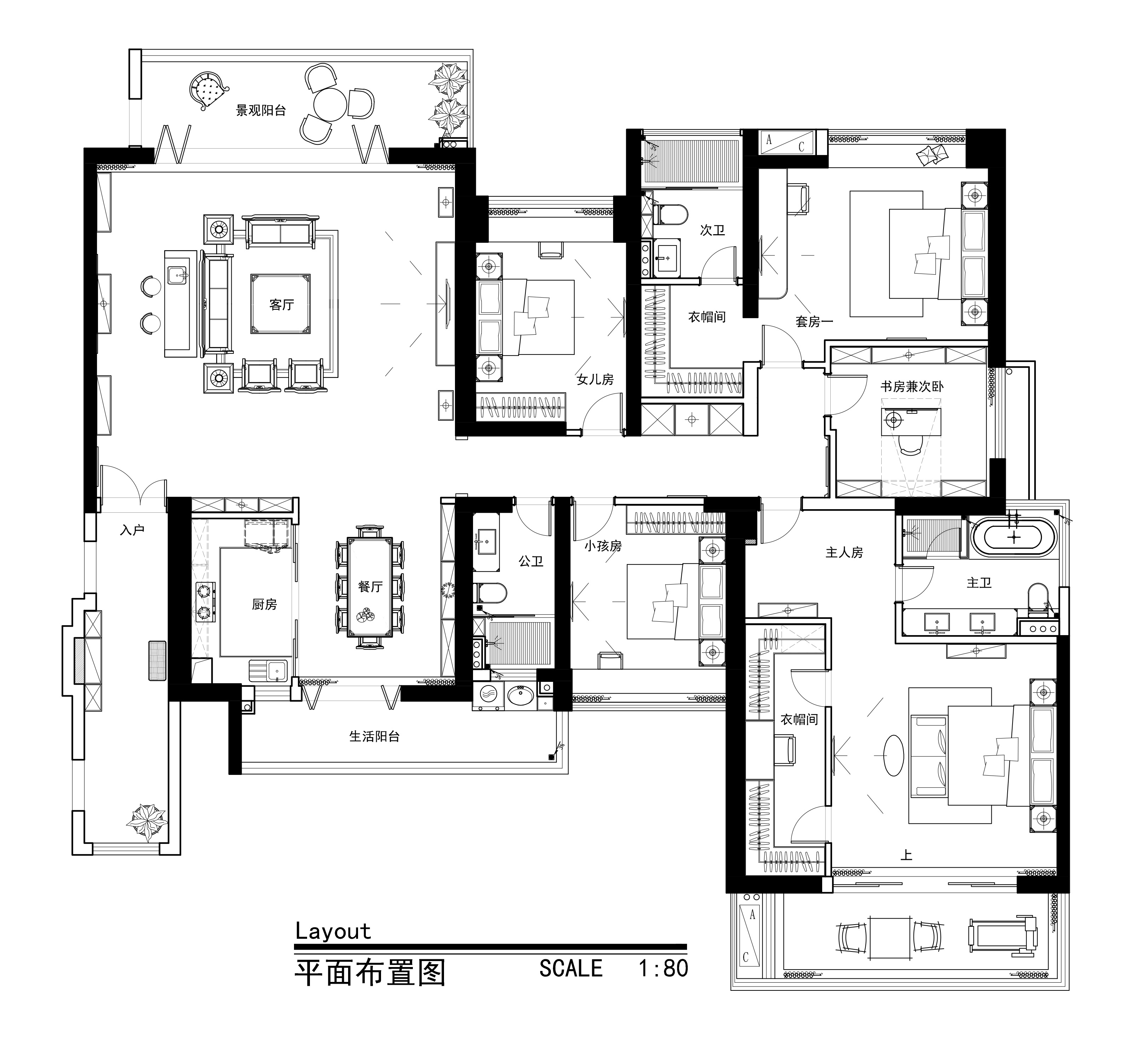 保利天玺6座02户型280㎡新中式装修案例效果图